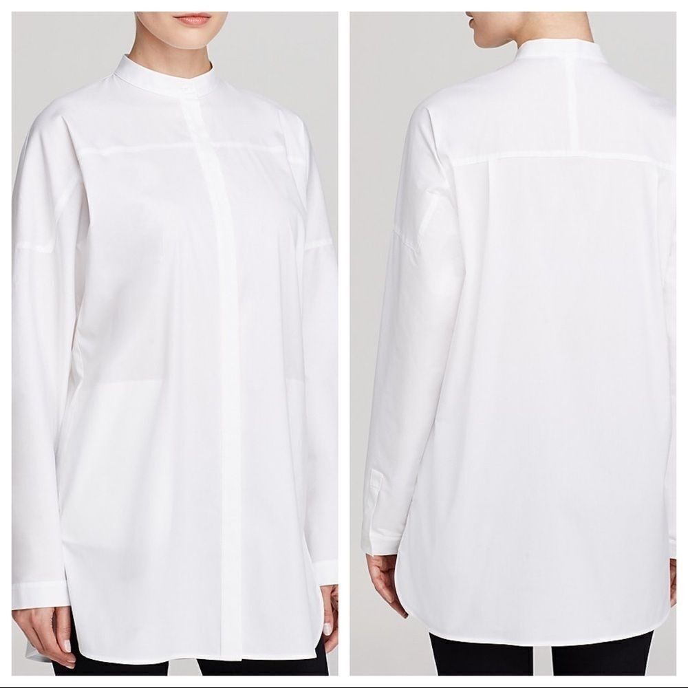 Lafayette 148  Cotton Bernice  Mandarin Collar Button Down Tunic‎ With Pockets M - Picture 1 of 11